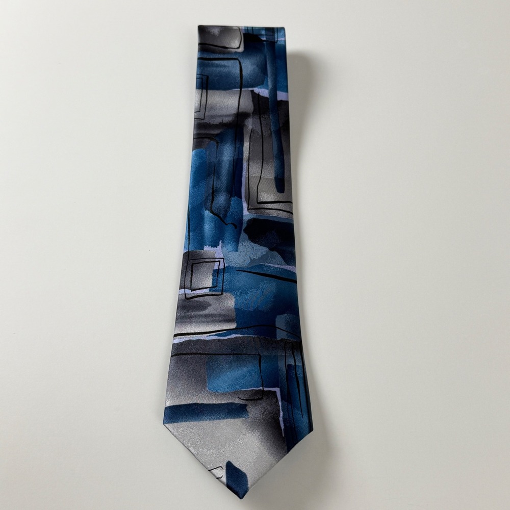 Vintage J Garcia Blue Grey Abstract Geometric Collection Fifty-Two Nude Silk Tie
